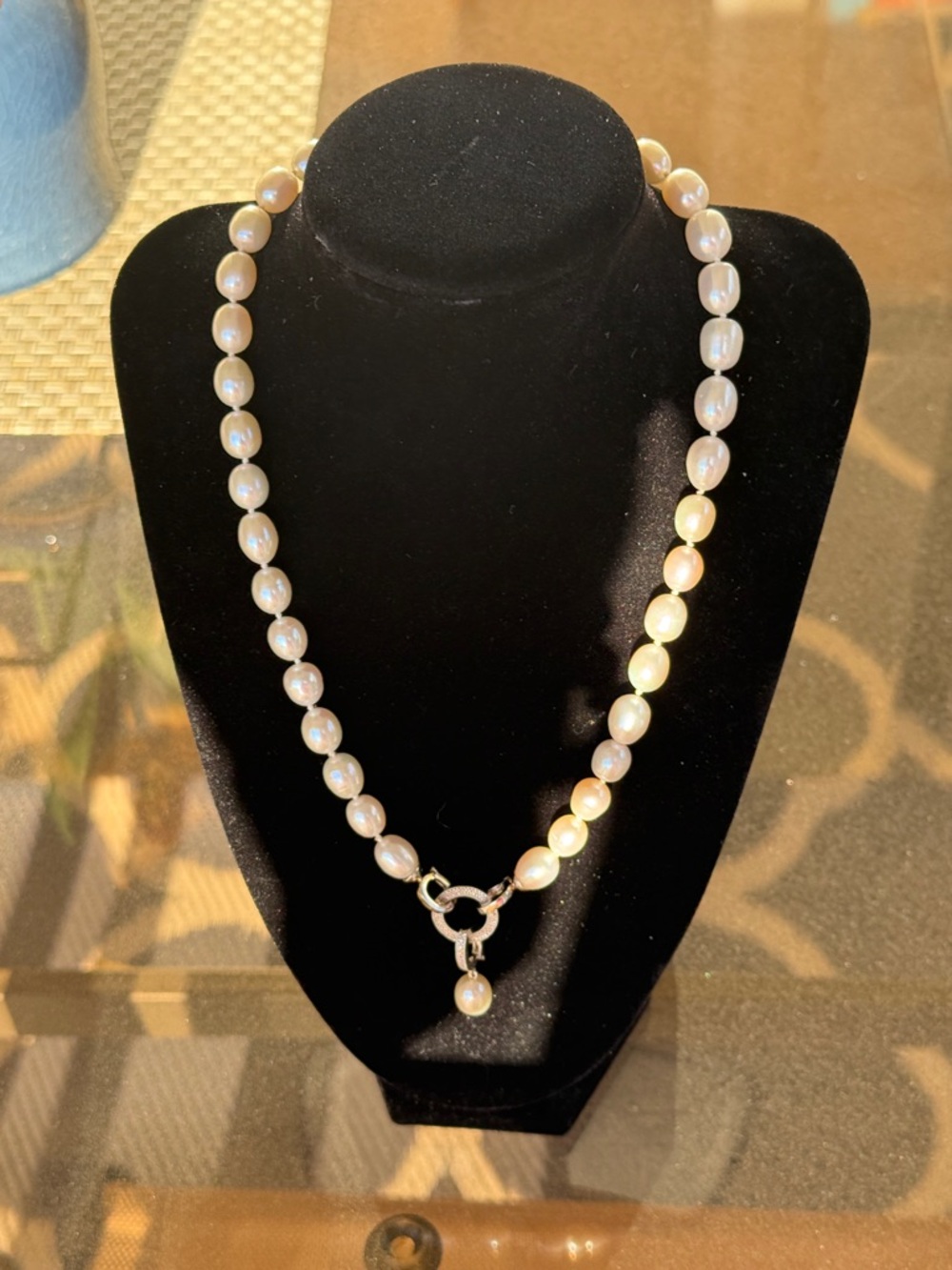 Classic Pearl Necklace with Silver Toggle Clasp - White Pearls